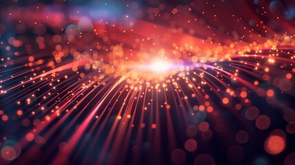 Obraz premium Abstract digital light lines and particles background in vibrant colors. Futuristic technology and data flow concept, perfect for creative designs.