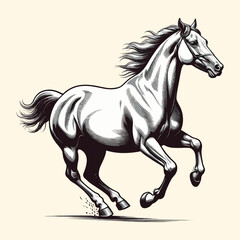 Horse Running Illustration Vintage Engraved Style