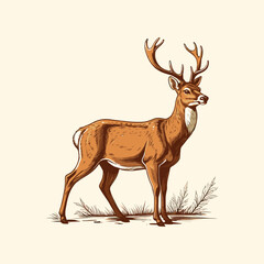 Reindeer Illustration Vintage Style Christmas Deer