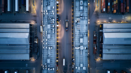 An aerial view of a large package delivery facility.