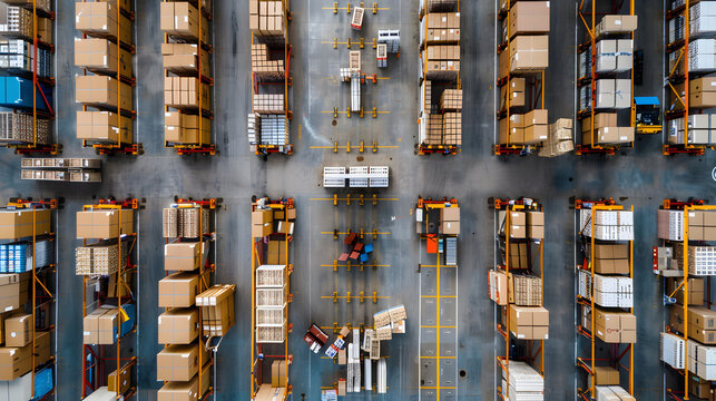 An aerial view of a large package delivery facility.