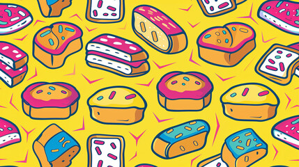 Delicious Delights: Artistic Illustration of Assorted Cakes Pattern
