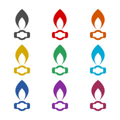 Gas Flat fire flame icon isolated on white background. Set icons colorful