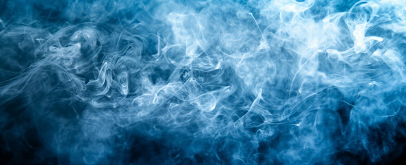 Swirling mass of smoke in blue tones, creating a mysterious and ethereal atmosphere against a dark background