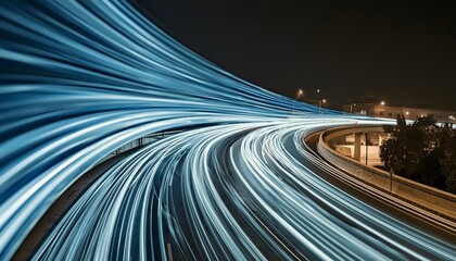 Abstract blue light trails, speed and future world concept, generative AI