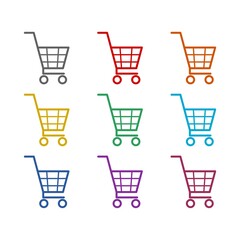 Shopping cart simple icon isolated on white background. Set icons colorful