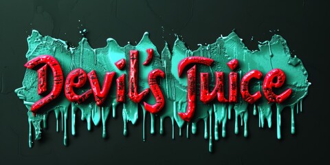 Creative "Devil's Juice" Text Art with Dramatic Red and Green Dripping Effect on Dark Background, Perfect for Halloween Themes