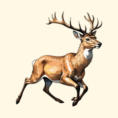 Reindeer Running Watercolor Painting Style Illustration