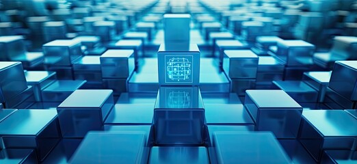 Fototapeta premium Blue cubes housing futuristic technology for data storage.