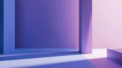 An image featuring a 3D rendered scene with purple and pink geometric shapes and shadows, ideal for backgrounds