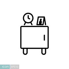 Wooden bedside table and clock alarm icon