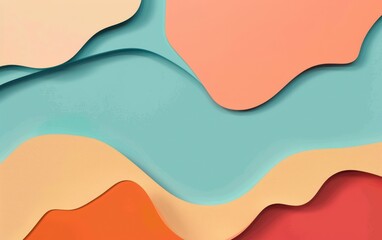This image features an artistic wave texture design with layered paper cut-out style in a variety of warm and cool colors