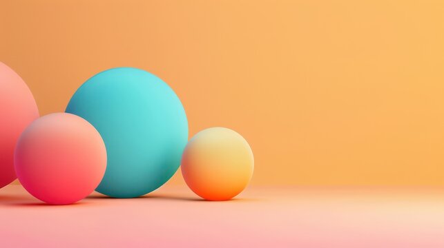 A variety of multi-sized, colorful spheres presented on a soft pink and orange dual-tone background, conveying simplicity and harmony