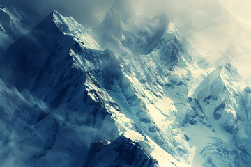 Rocky snow mountain, realistic illustration. Himalaya. Switzerland. Nepal. Alaska.