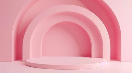 Minimalistic design of a series of pink arches creating a 3D display effect on a seamless pink gradient background