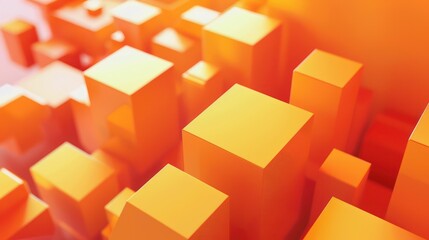 The image shows an array of three-dimensional, orange geometric shapes that create a repetitive pattern against a gradient background
