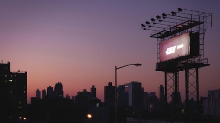 As day gives way to night, a billboard emerges from the darkness, its message illuminated by the soft glow of city lights