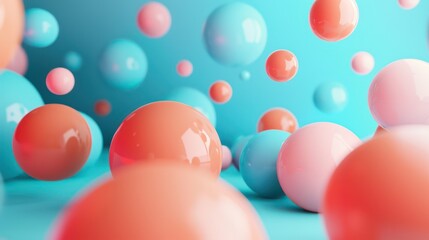 Abstract concept image consisting of various colorful spheres levitating on a vivid blue background with a modern 3D render look