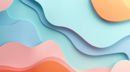 This image features a smooth blend of wavy layers in a pastel color palette creating a calming and modern abstract design