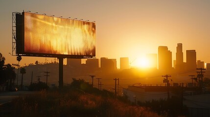 As the first light of dawn breaks over the city, a billboard emerges from the shadows, its pristine surface catching the golden hues of morning.