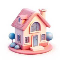 3D cute house white background