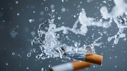 A cigarette is in the water and the water is splashing