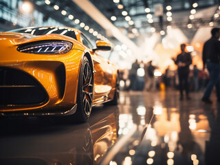 Vibrant motion blurs depict the lively atmosphere of a car and motor show