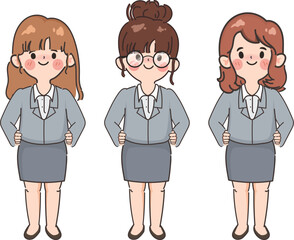 Business woman teamwork character. Vector design style doodle.