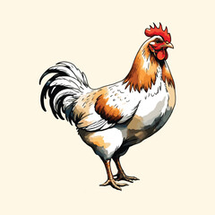 Rooster Chicken Watercolor Painting Illustration
