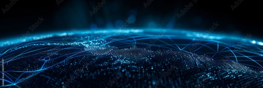 Poster abstract digital globe with blue dots - abstract image depicting a digital sphere made up of countle