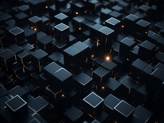 Abstract black cube texture in 3D rendering