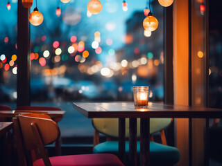 Restaurant ambiance: blurred lights with colorful bokeh