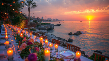 wedding table in the sunset at the beach beautiful modern boho style beach wedding table