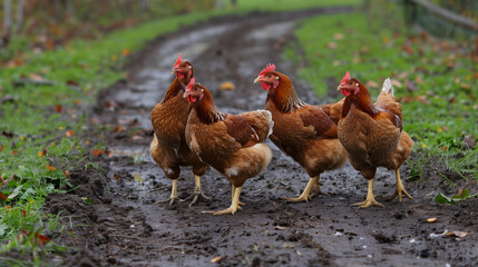 free range chickens in a beautyful sunny farm