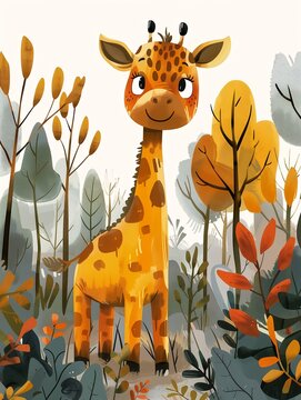 giraffe standing middle forest illustration princess staples fleury cheerful