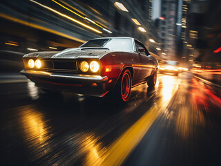 Blurred red taillights and yellow headlights form an abstract motion blur