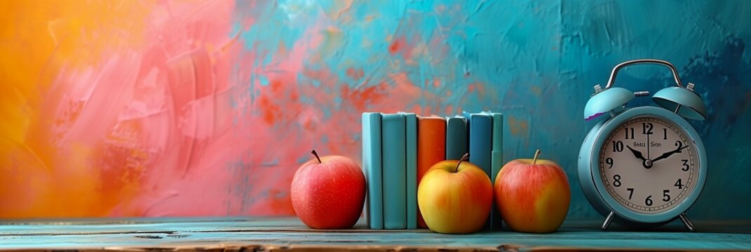 apples apple clock table background library school class big open book cold color friendly colors avoid duplicate