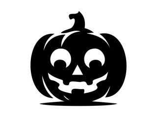 Black silhouette of Halloween pumpkin. Art. Whimsical Jack-o-lantern with a menacing grin. Isolated on white surface. Concept of Halloween, festive decor, autumn celebration, spooky symbol. Icon