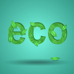ECO sign made from green leaves.