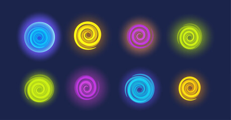 Bright Neon-colored Spirals On Dark Background, Suggesting Magical Portals Or Mysterious Pathways