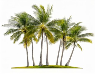 Cut out palm grove. Palm tree isolated on white background. Coconut tree. High quality image for professional composition.AI generated