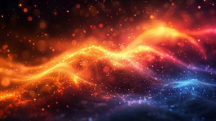 Fototapeta premium closeup bright orange blue background stars glowing gold embers volumetric soft large diffused princess data holograms flares red
