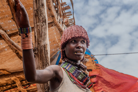 South Ethiopia, in the Omo Valley young married woman from the village of Turmi. 17 february 2024