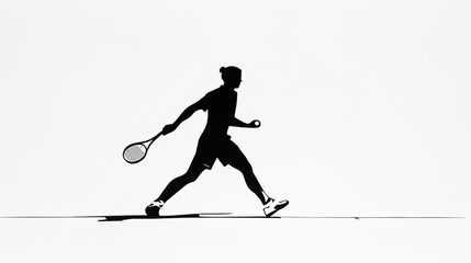 Fototapeta premium Figure of a professional tennis player, black outline on a white background