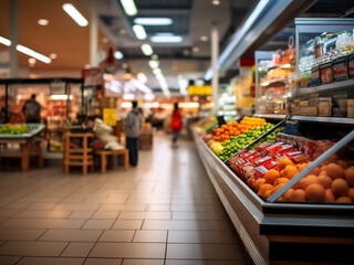 Fototapeta premium Blurred scenes of local market and bustling supermarket mall