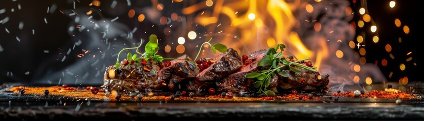Kangaroo steak, grilled, served with native bush spices, modern Australian restaurant