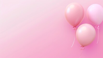 Group of pink balloons on gradient - A group of five pastel pink balloons float against a gradient pink background