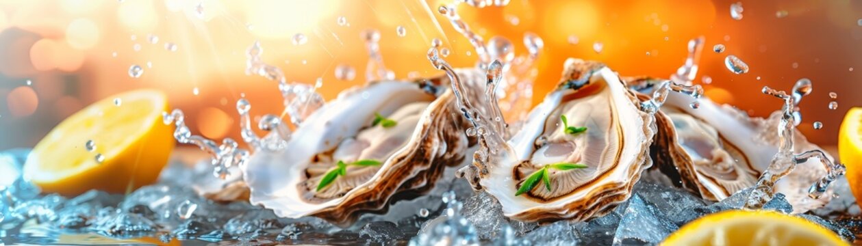 Oysters on the half shell, served with lemon and mignonette sauce, chic Parisian seafood bar