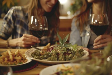 Couple enjoying a cannabis-infused dinner together. (Social and recreational aspects)