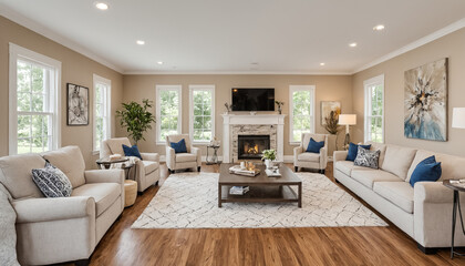 Fototapeta premium A luxurious living room with ornate architectural details. The space exudes classic opulence, antique accents